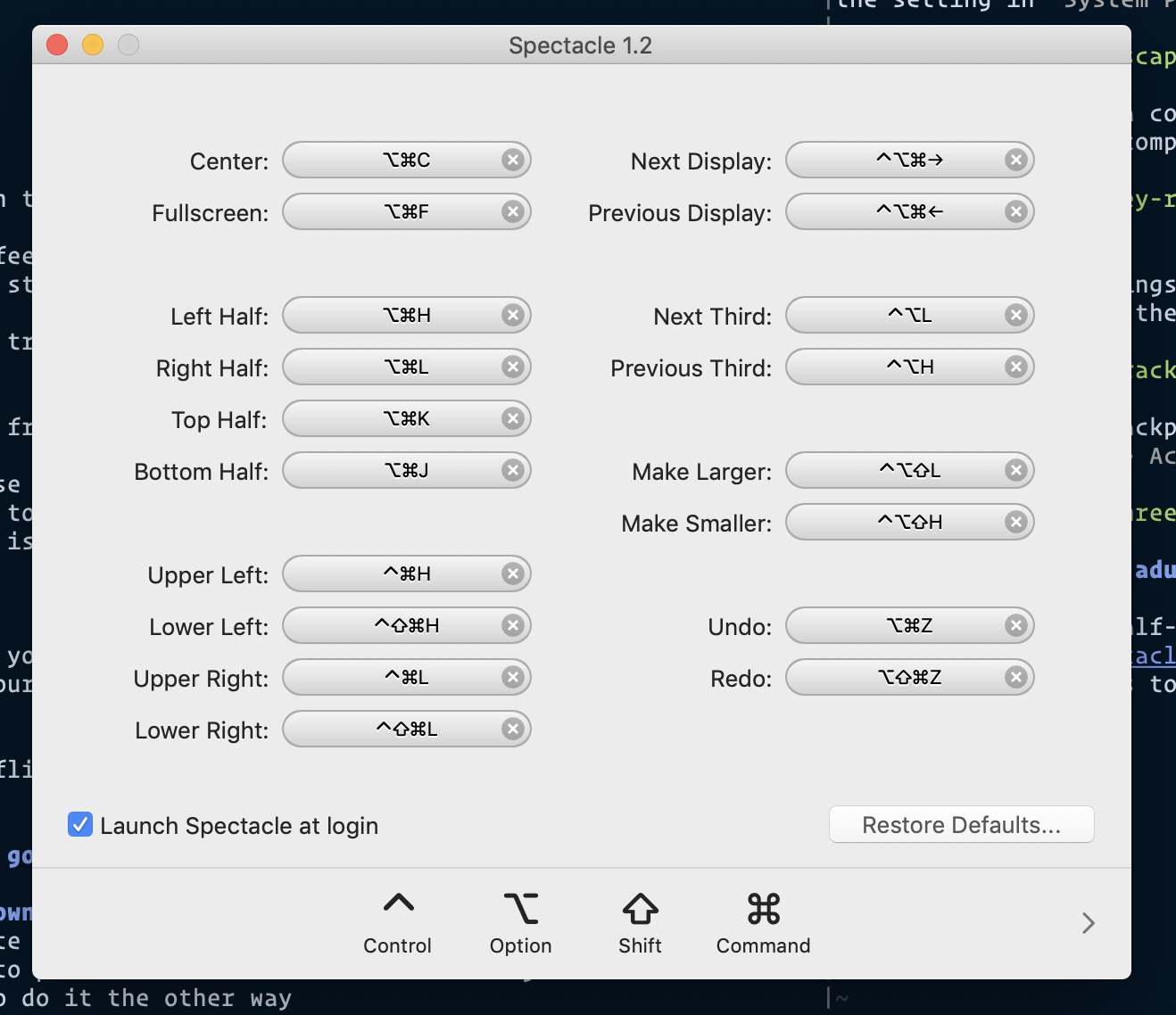 Spectacle Shortcuts